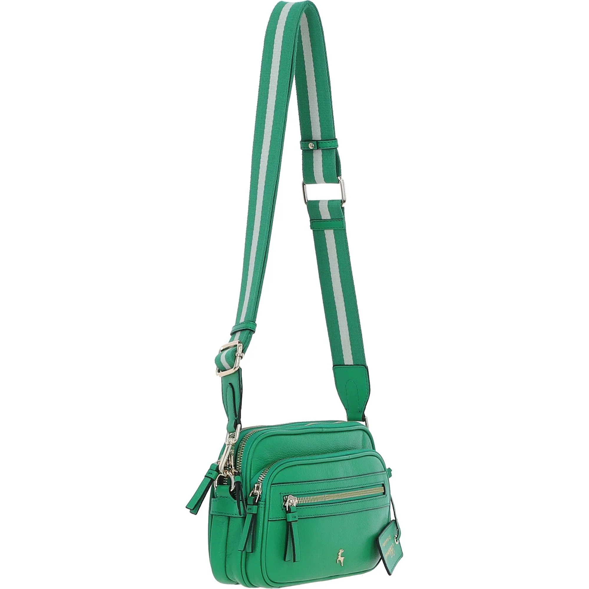 Compact Twin Zip Ashwood Leather Crossbody Bag Green: X-35