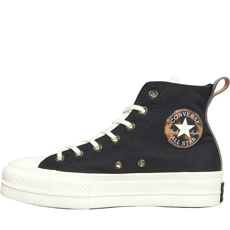 Converse Womens Chuck Taylor All Star Lift Platform Tortoise Trainers Black/Egret/Tawny Owl