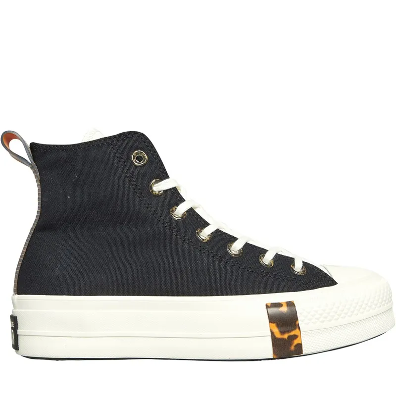 Converse Womens Chuck Taylor All Star Lift Platform Tortoise Trainers Black/Egret/Tawny Owl