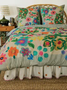 Cotton Tufted Embroidered Duvet Cover - Floral Garden