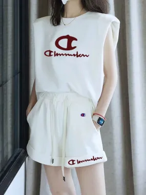 Cute Champion Suit Women's Summer 2023 New Design Sleeveless Top Shorts Niche Sports Two-piece Set.