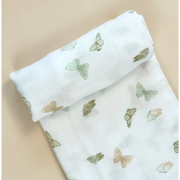 Dear Perli Bamboo Muslin Swaddle Blanket, Butterflies