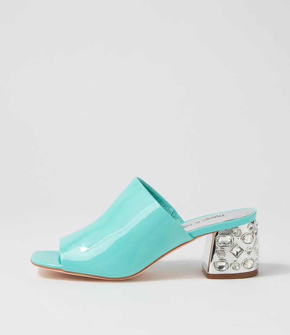 DJANGO & JULIETTE Pansie Aqua Patent Leather Mules