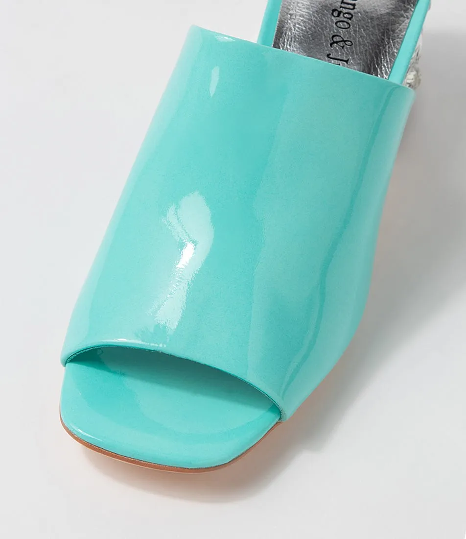 DJANGO & JULIETTE Pansie Aqua Patent Leather Mules