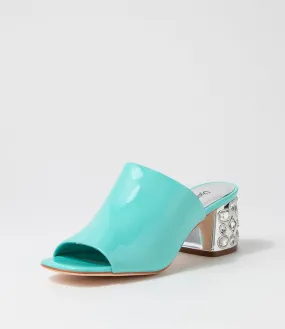 DJANGO & JULIETTE Pansie Aqua Patent Leather Mules