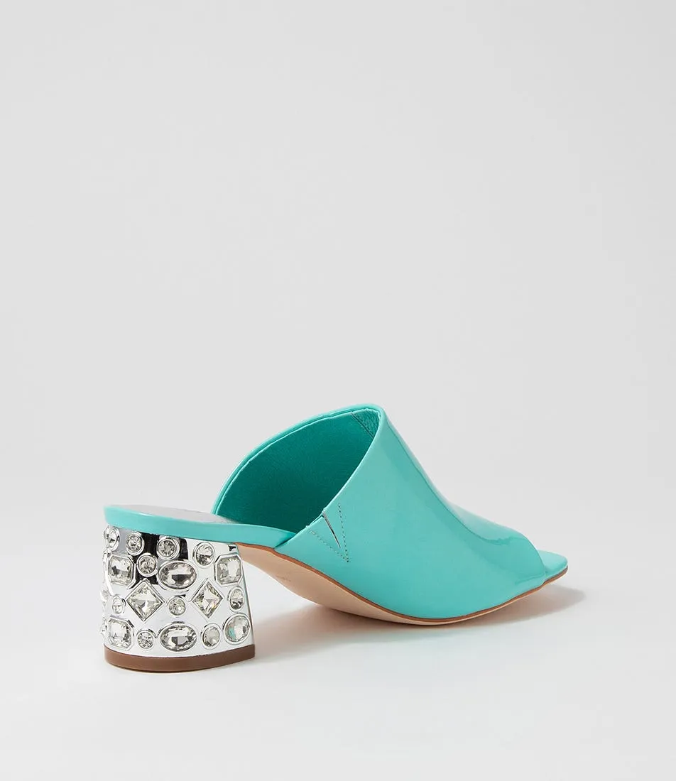 DJANGO & JULIETTE Pansie Aqua Patent Leather Mules