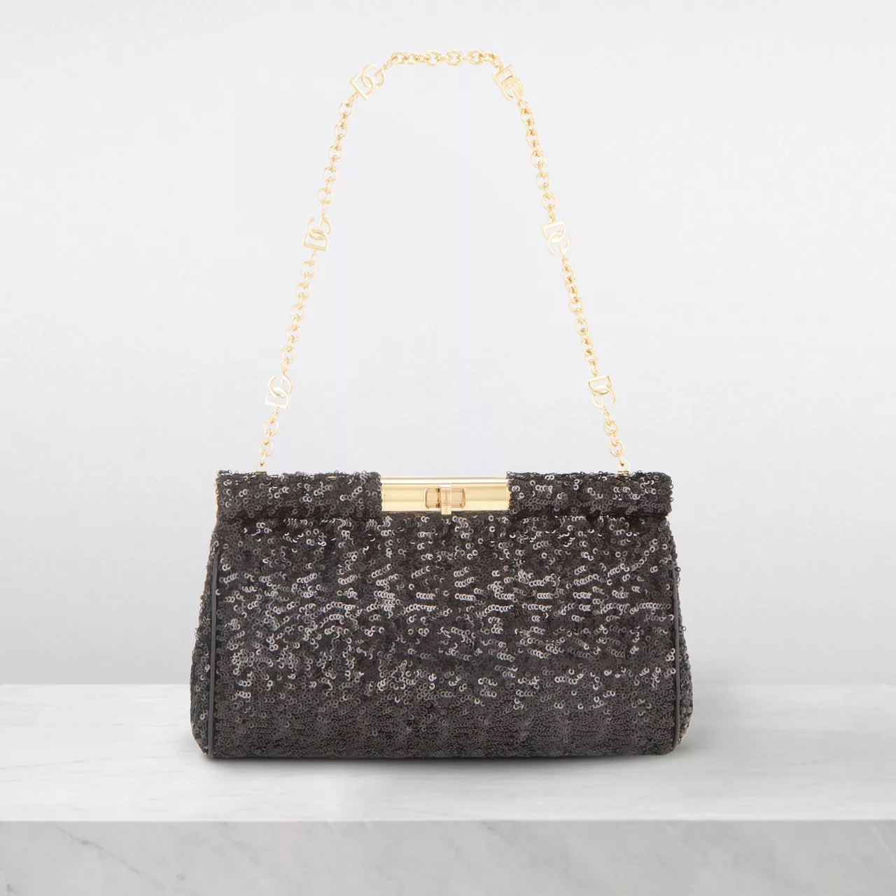 DOLCE & GABBANA Marlene Sequin Medium Shoulder Bag - Nero