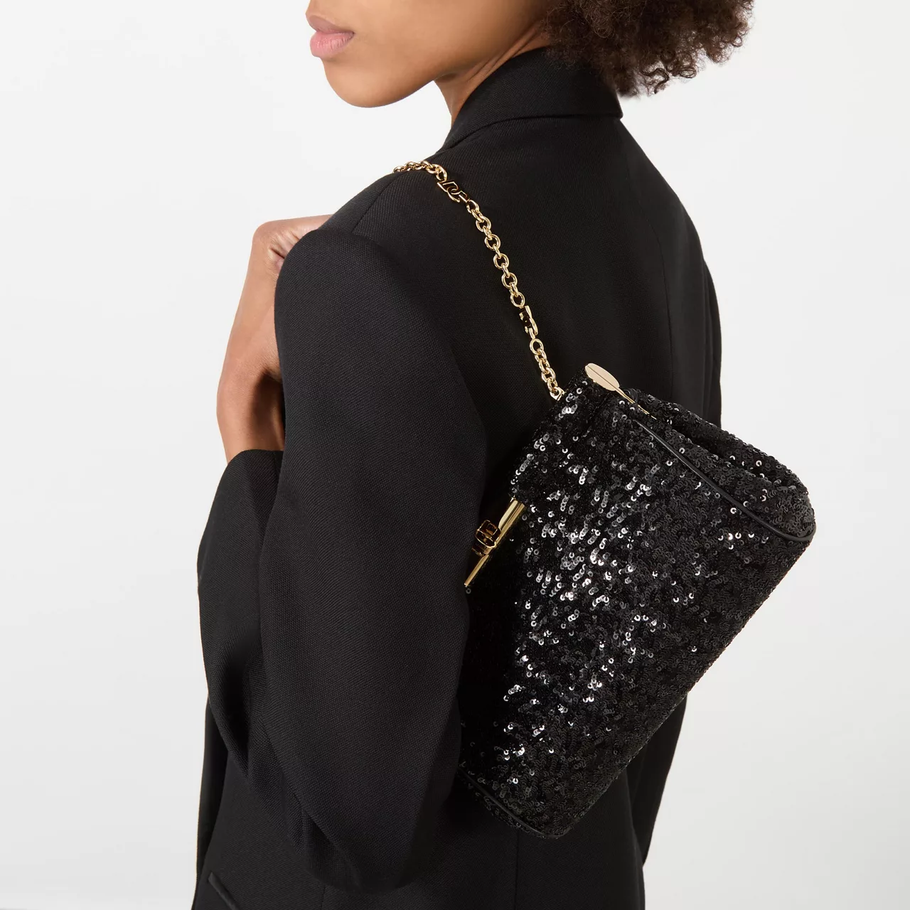 DOLCE & GABBANA Marlene Sequin Medium Shoulder Bag - Nero