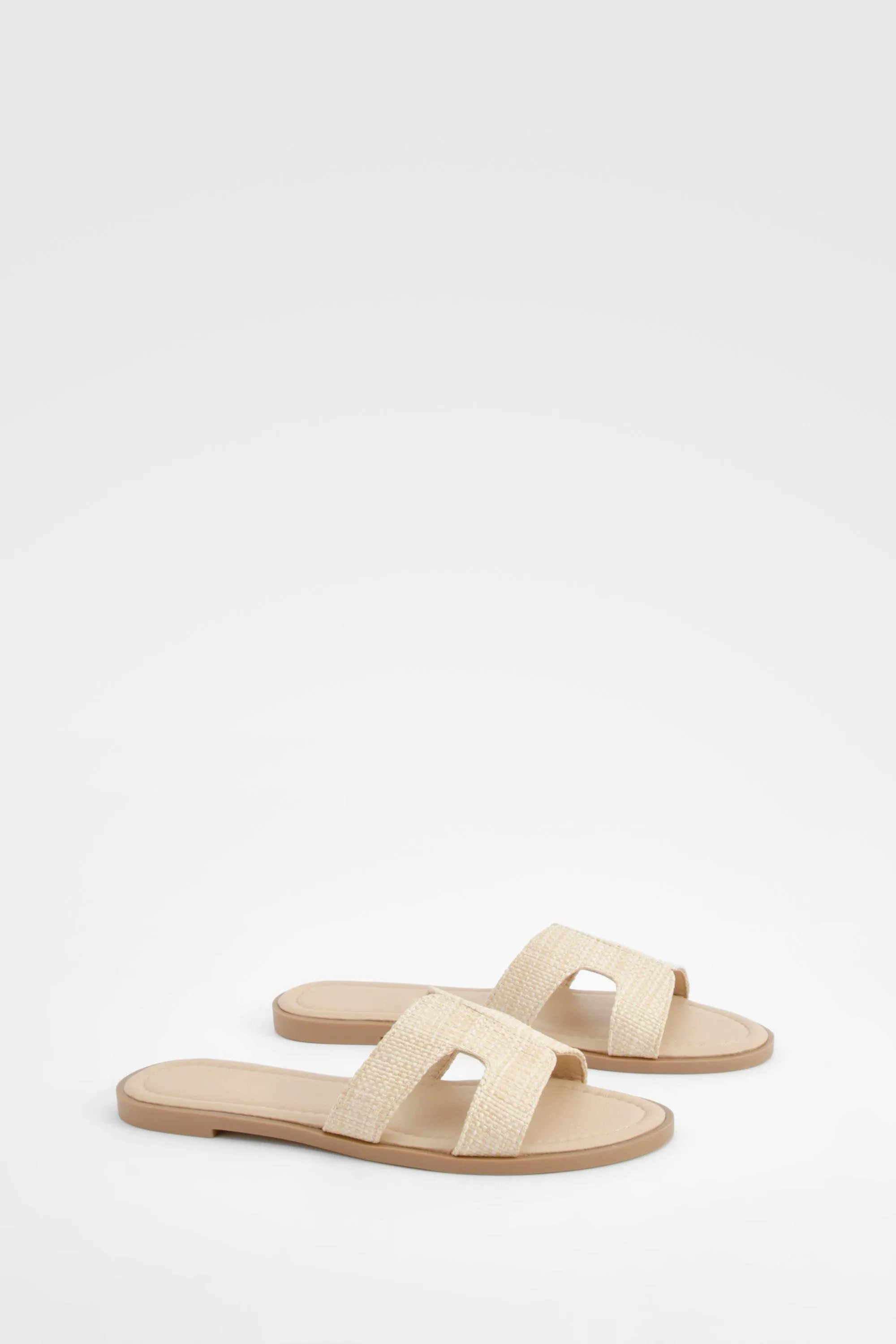 Double Strap Raffia Mule Sandals