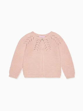 Dusty Pink Antonella Cotton Baby Girl Cardigan