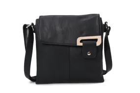 F9729- Side Buckle Crossbody Bag - Black