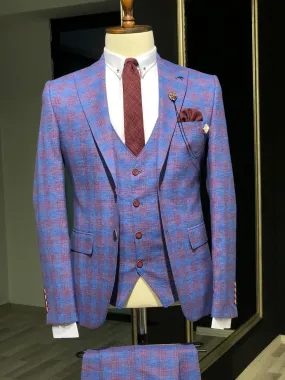 Folndess Slim-Fit Plaid Suit Vest Sax