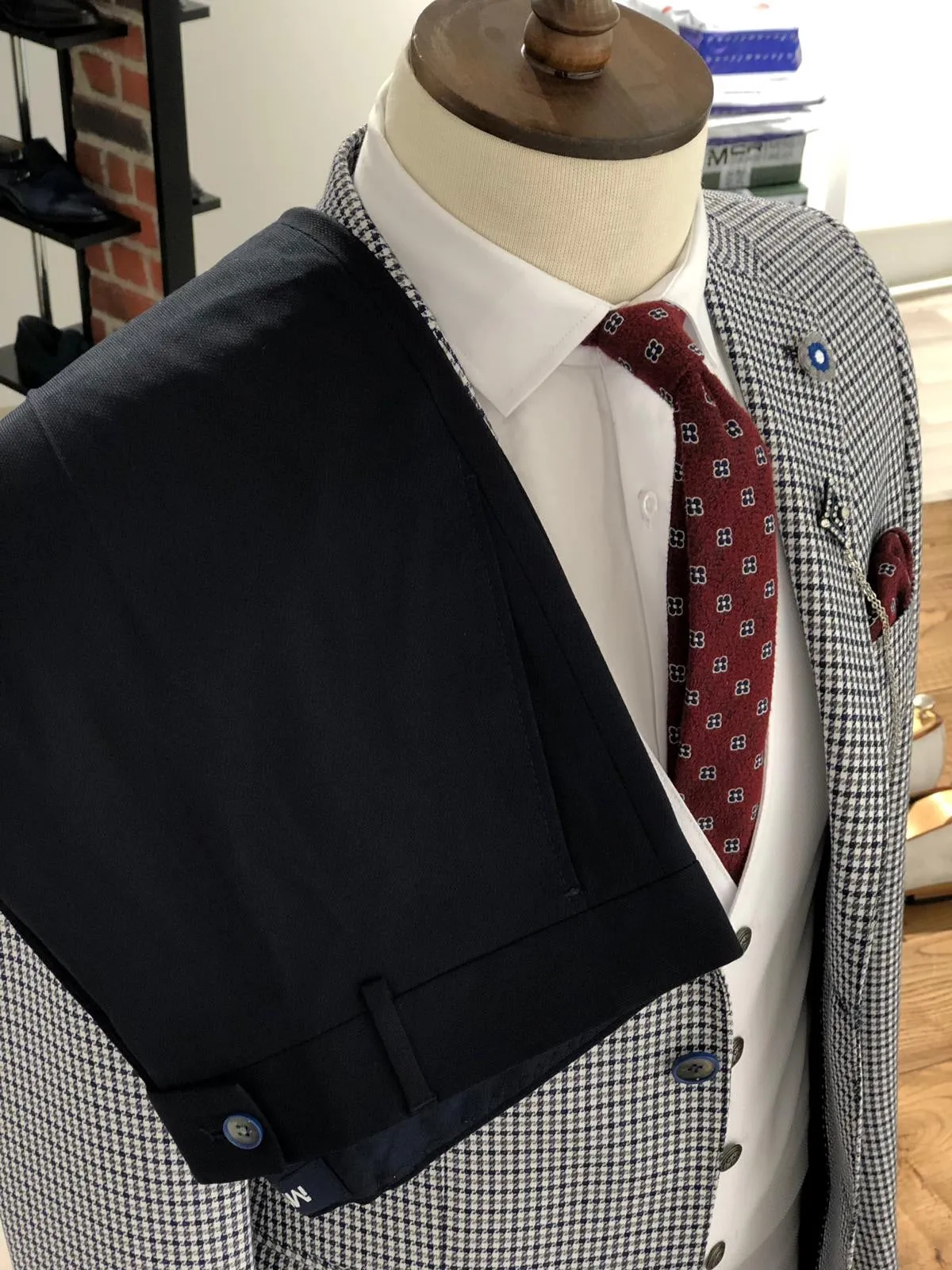 Forenzax Slim-Fit Plaid Suit Vest Navy