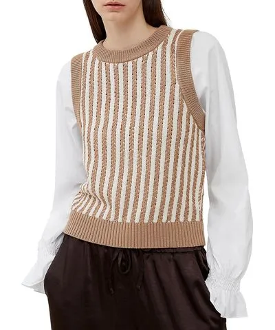 French Connection Womens Ribbed Trim Layered Casual Vest