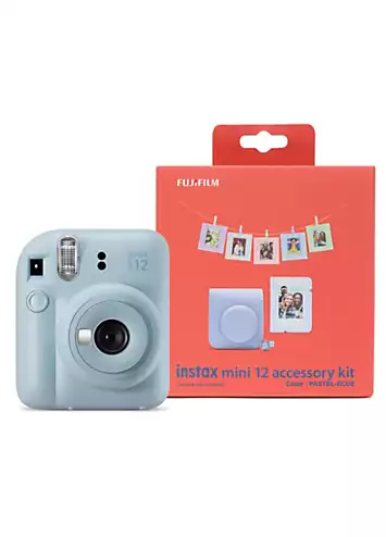 Fujifilm Instax Mini 12 Instant Camera with Case, Photo Album, Hanging Cards & Pegs - Pastel Blue | Kaleidoscope