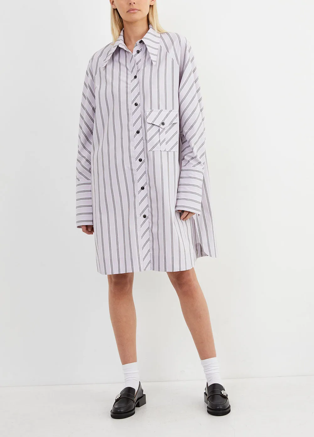 Ganni -  Stripe Cotton Oversized Shirt Dress - Dress