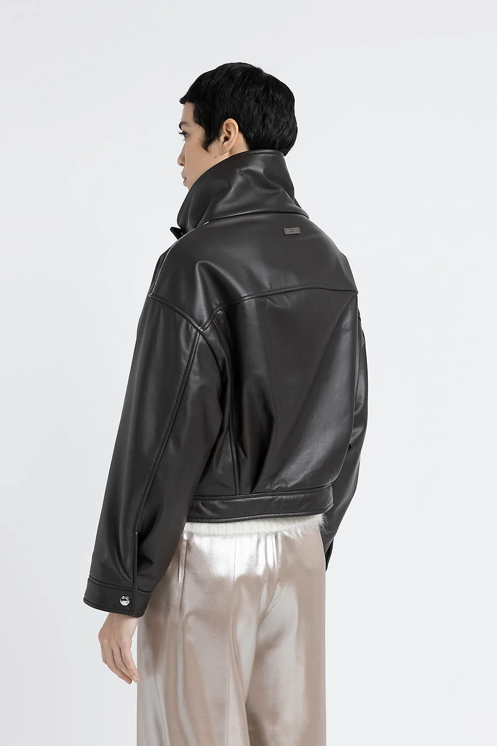 Genuine leather double-breasted jacket