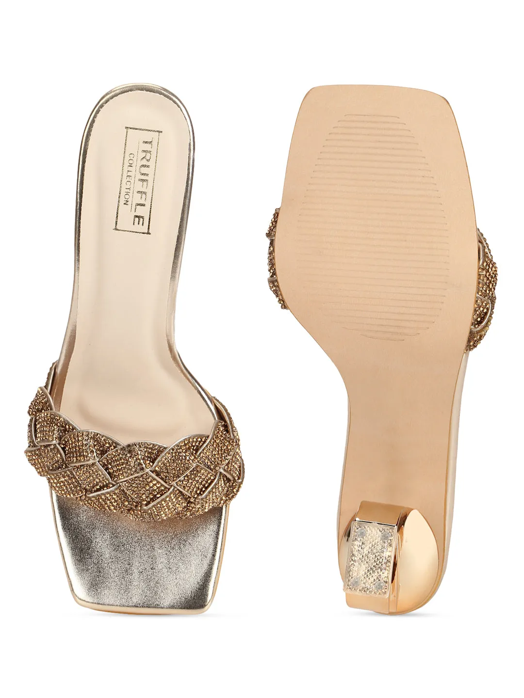 Gold Diamante PU Clear Heel Mules (TC-SLC-V80-GLD)