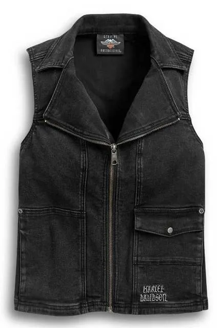 Harley-Davidson Women's Winged Logo Zip-Front Denim Vest - 97433-20VW