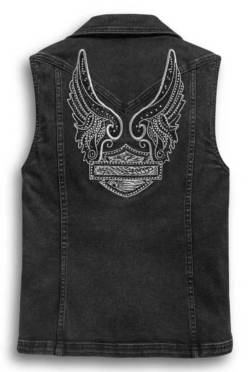 Harley-Davidson Women's Winged Logo Zip-Front Denim Vest - 97433-20VW