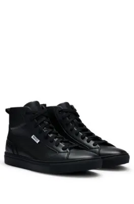 High-top trainers in grained faux leather