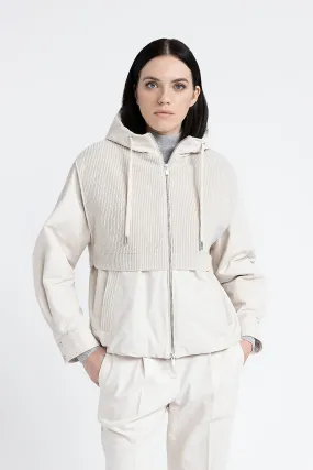 Hooded jacket made of technical cotton, wool and cashmere