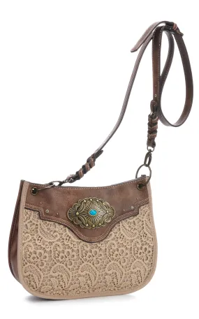 Justin Women's Weathered Brown with Cream Crochet Lace Crossbody Bag