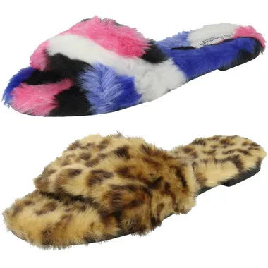 Ladies Savannah Flat Fur Mules F00091