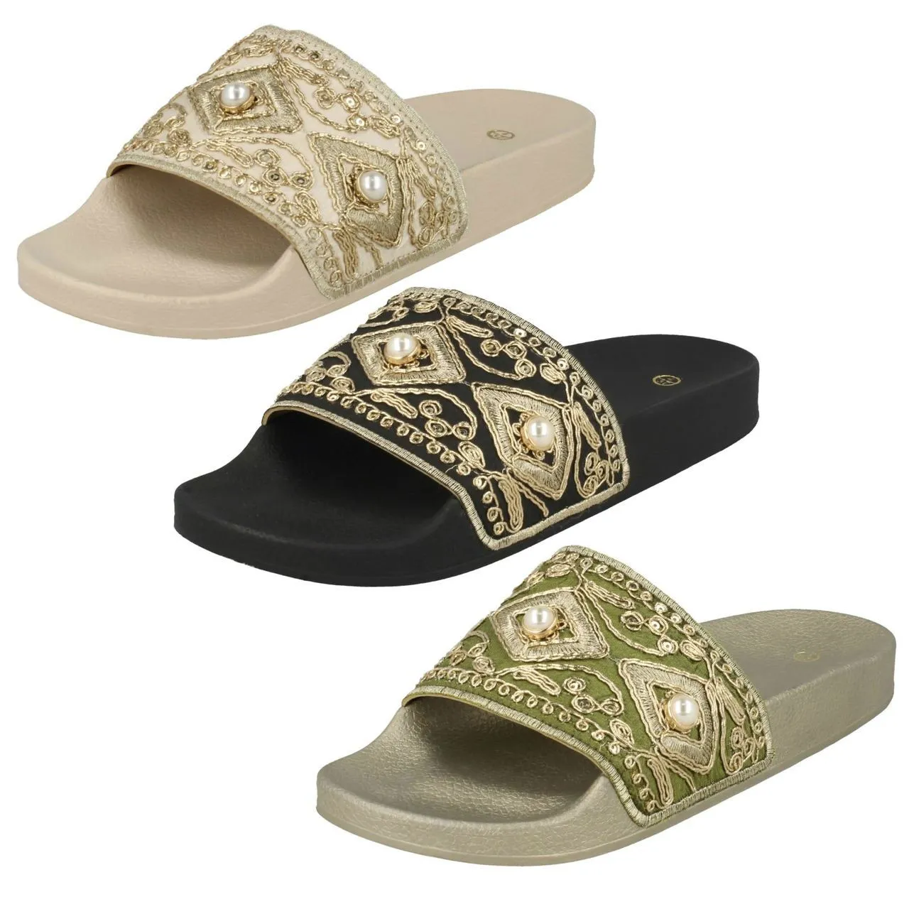 Ladies Spot On Beaded Slider Mules