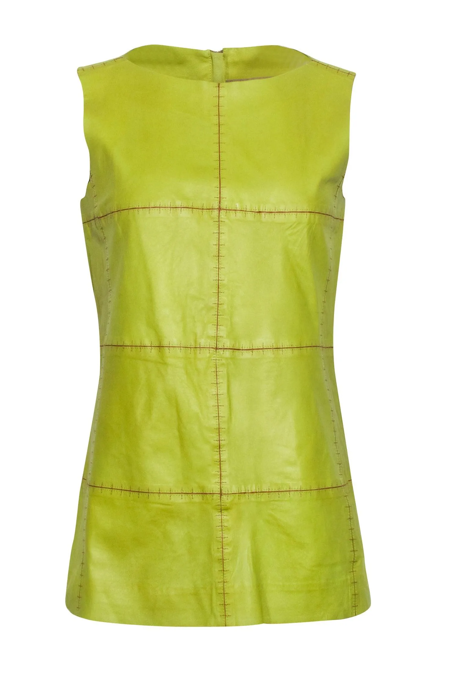 Lafayette 148 -  Green Leather Sleeveless Top w/ Contrast Stitching Sz S