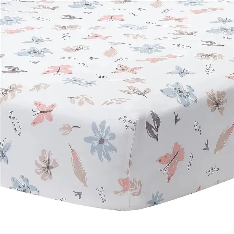 Lambs & Ivy - Baby Blooms Watercolor Floral/Butterfly Cotton Fitted Crib Sheet