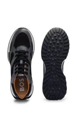 Leather trainers with layered uppers and padded collar