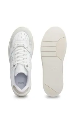 Leather trainers with suede trims and perforations