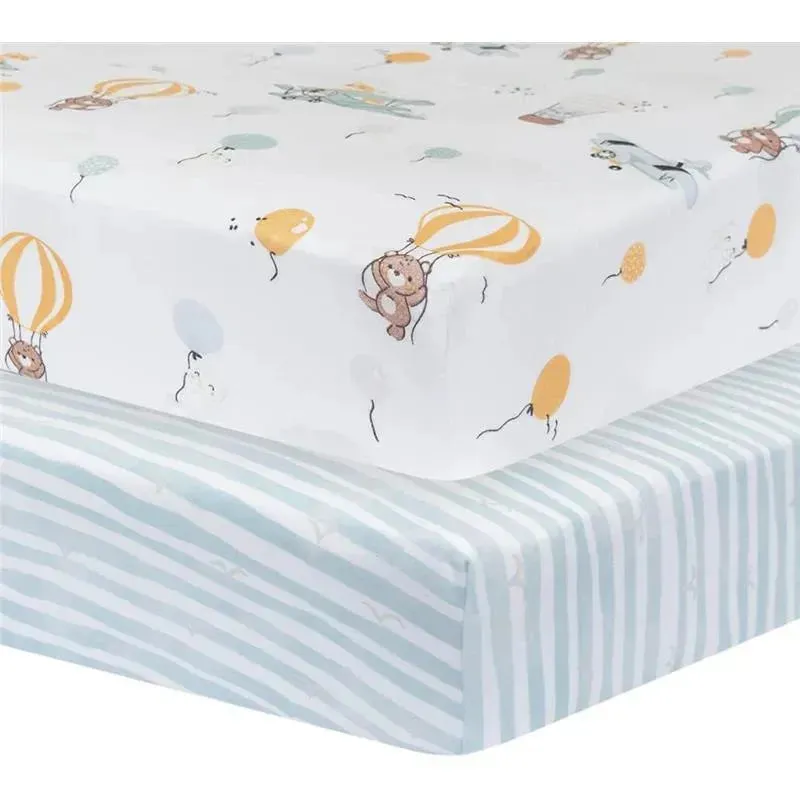 Living Textiles - 100% Cotton Jersey Crib Fitted Sheet, Up and Up Away