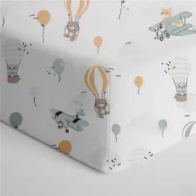 Living Textiles - 100% Cotton Jersey Crib Fitted Sheet, Up and Up Away