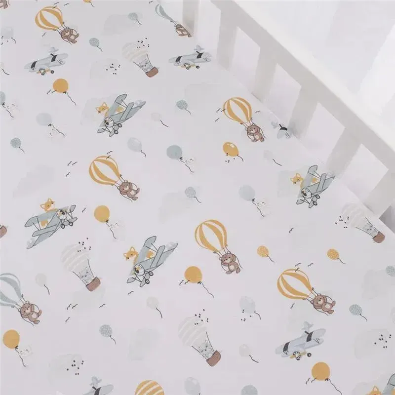 Living Textiles - 100% Cotton Jersey Crib Fitted Sheet, Up and Up Away