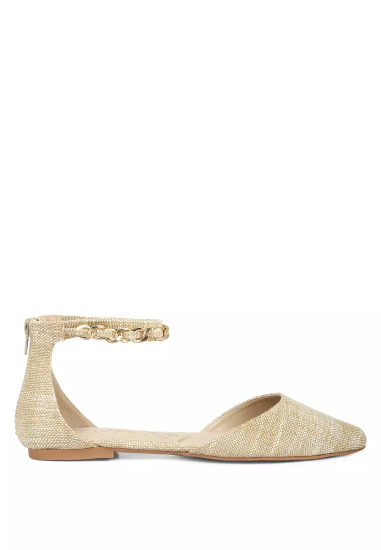 London Rag Beige Chain Embellished Flat Sandals