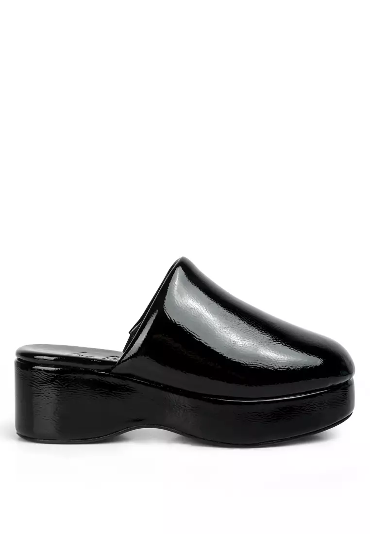 London Rag Black Solid Platform Slip On Mules