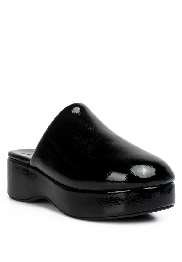 London Rag Black Solid Platform Slip On Mules