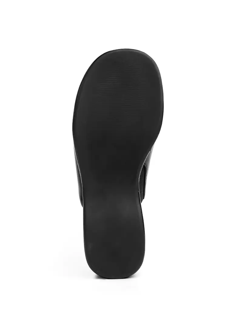 London Rag Black Solid Platform Slip On Mules