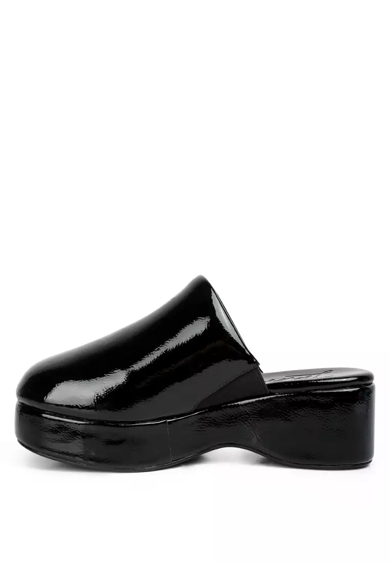 London Rag Black Solid Platform Slip On Mules