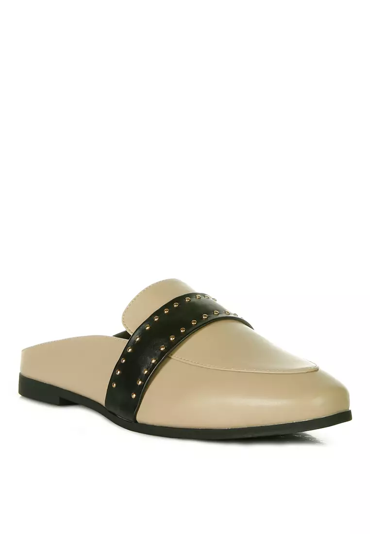 London Rag Taupe Studded Flat Mules