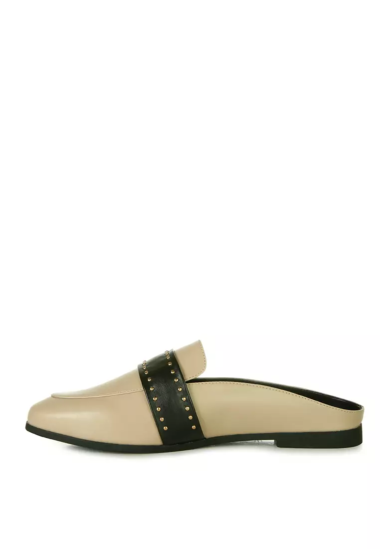 London Rag Taupe Studded Flat Mules