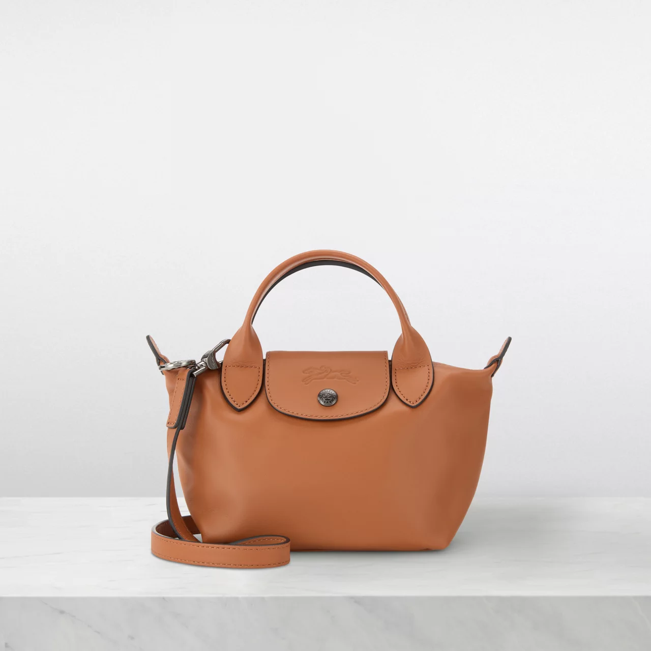 LONGCHAMP The Sustainable Edit Le Pliage Xtra XS Leather Shoulder Bag - Cognac