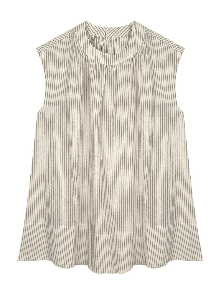 Lu Xiao Tuantuan vertical striped sleeveless shirt 2024 summer new style Korean temperament vacation casual lazy style top