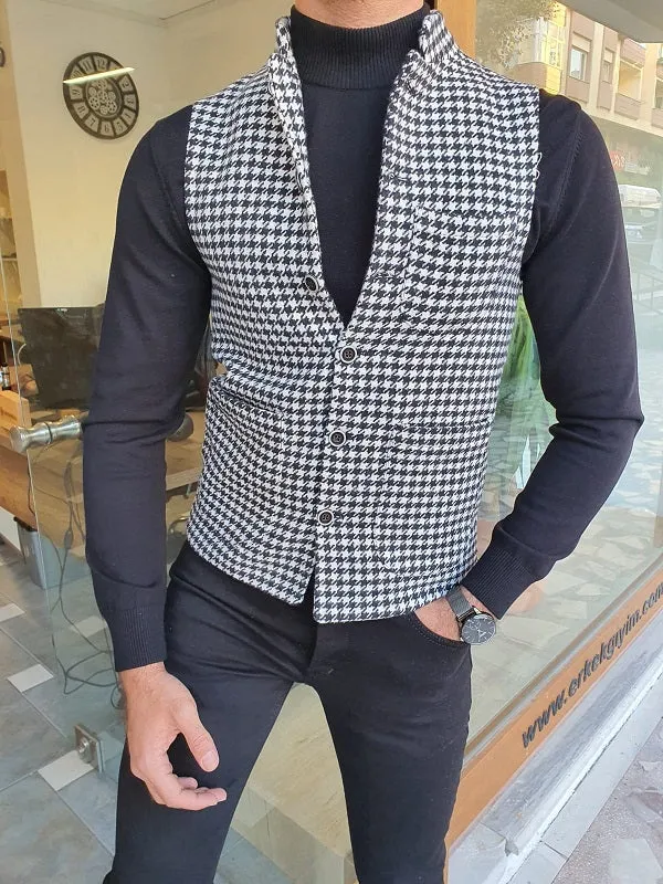 Malacan Edmond Black Slim Fit Cotton Vest