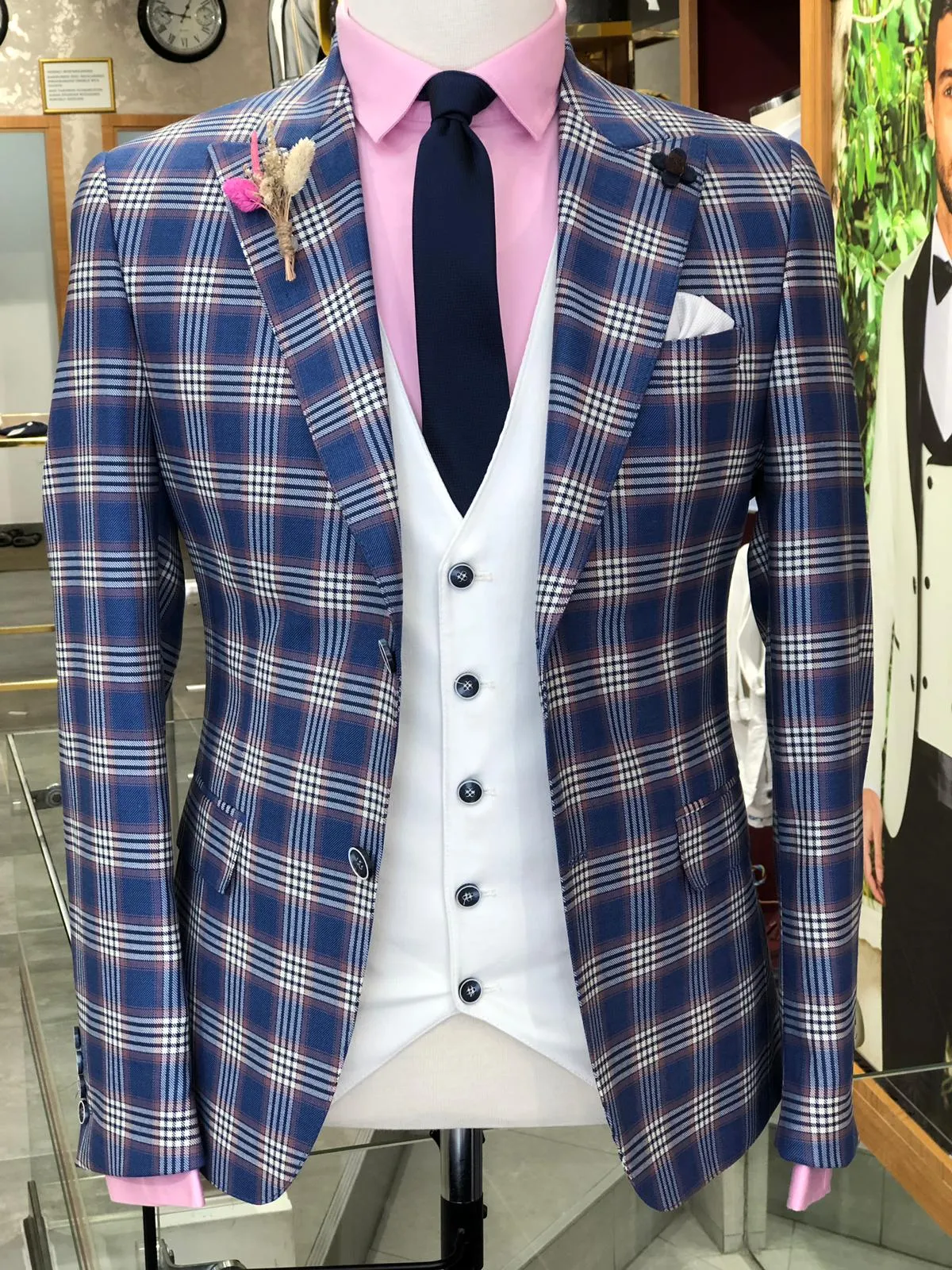 Marc Slim-Fit Plaid Suit Vest Sax