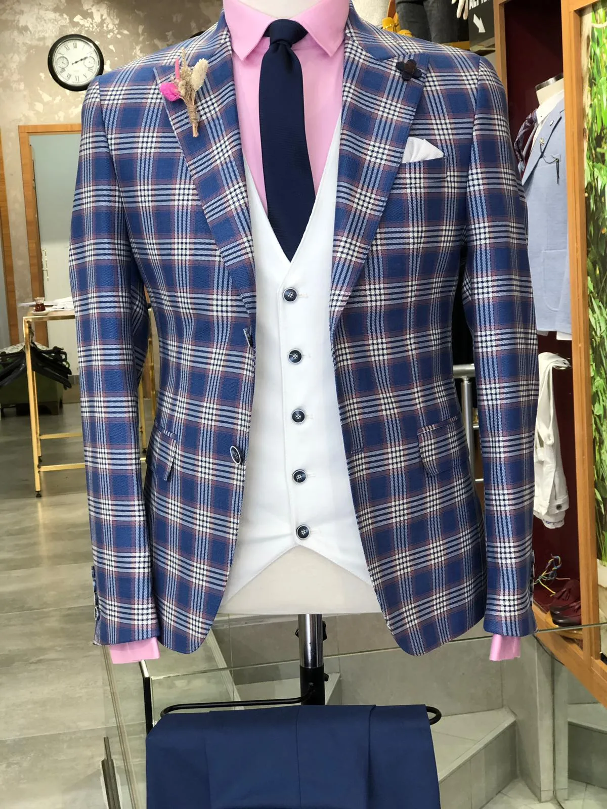 Marc Slim-Fit Plaid Suit Vest Sax