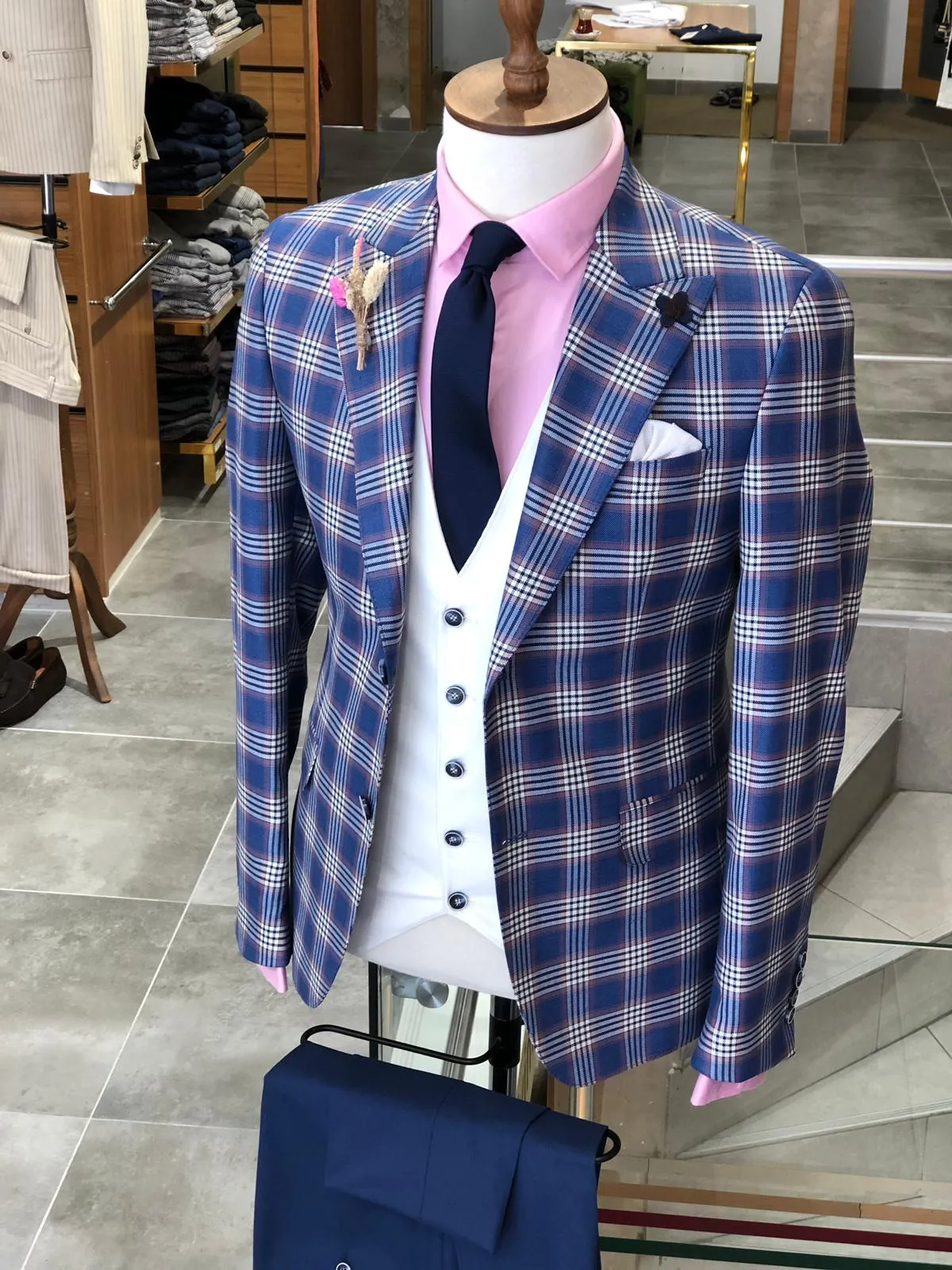 Marc Slim-Fit Plaid Suit Vest Sax