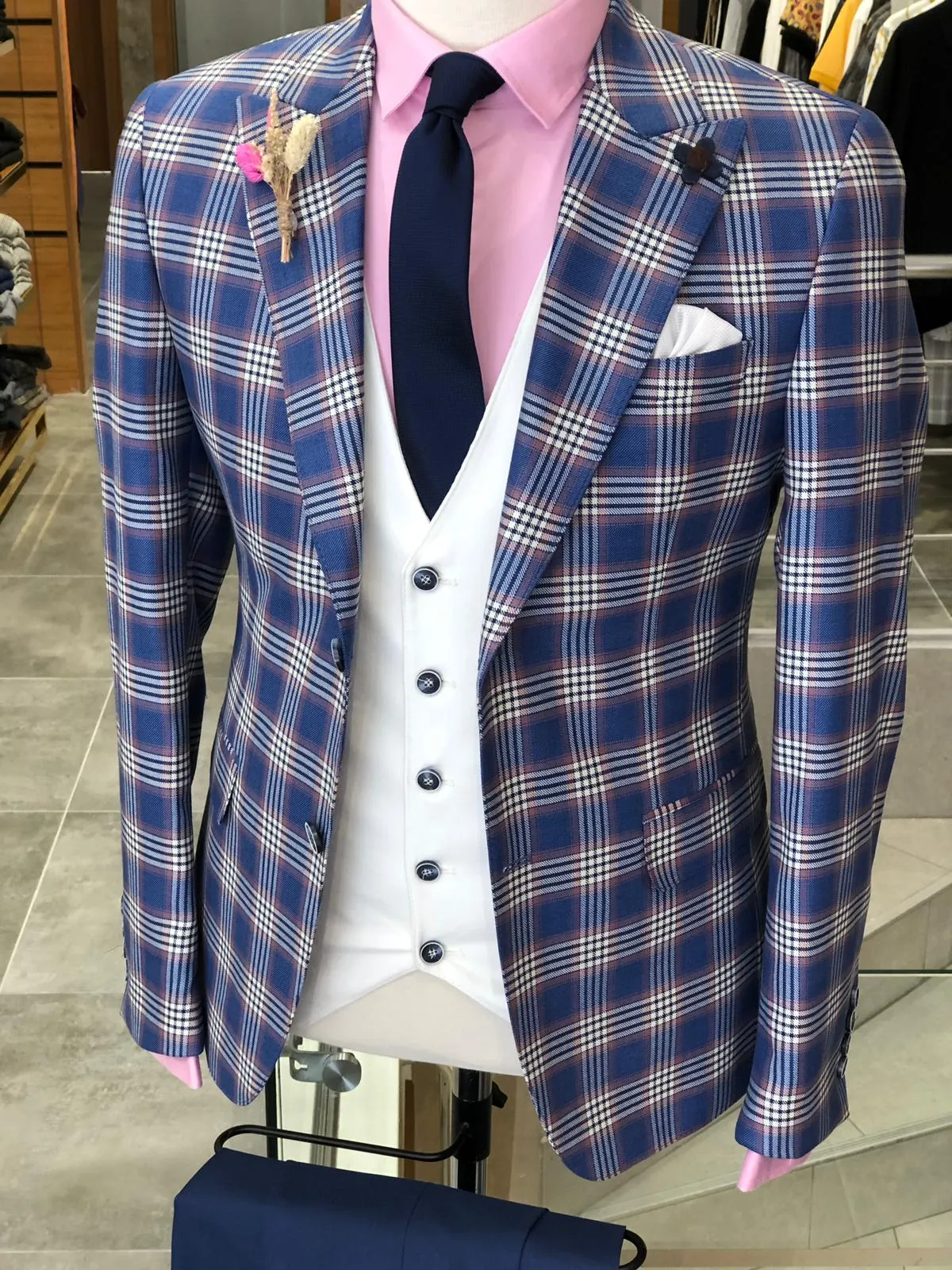 Marc Slim-Fit Plaid Suit Vest Sax